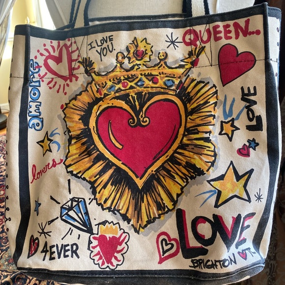 Brighton Queen of Love Poker Vegas Canvas Cotton Tote Purse Beach Bag - Picture 8 of 8